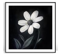 Moonow7 Black and White Daisy Wall Art Prints, Minimalist Botanical Picture for Bedroom, Living Room or Office Decoration, Monochrome Floral Artwork, Unframed Size 30x30 cm / 12x12”