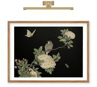 Moonow7 Botanical Wall Art Print, Oriental Bird Poster with Butterfly and Flowers, Vintage Wall Decor for Bedroom Living Room Office Entryway, Unframed, Size 16x20 inch / 40x50 cm