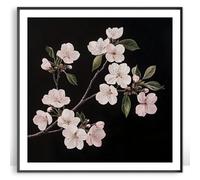 Moonow7 Cherry Blossom Wall Art Prints, Small Black and White Floral Poster Decor for Bedroom, Bathroom, Minimalist Botanical Artwork for Tranquil Interiors, Unframed Size 25x25 cm / 10x10”