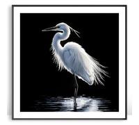 Moonow7 Egret Wall Art Prints, Large Serene Bird Poster for Bedroom or Living Room Space, Clean Minimalist Nature Artwork, Contemporary Wall Decor, Unframed Size 70x70 cm / 28x28”