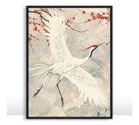 Moonow7 Japanese Crane and Plum Blossom Art Prints, Elegant Chinese Bird Poster for Living Room or Office Decor, Unframed Size 30x40 cm / 12x16″