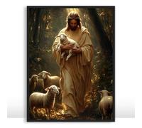Moonow7 Jesus and Lamb Wall Art Prints, Christian Decor Poster, Prayer Room Artwork, Jesus Picture for Living Room, Faith Decoration, Religious Pictures, Unframed Size 60x90 cm / 24x36″