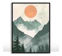 Moonow7 Minimalist Mountain Poster, Nature Art Print, Forest and Sun Wall Decoration for Bedroom, Living Room, Unframed Size A4 21x29.7 cm / 8x12″