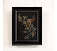 Moonow7 Phoenix Wall Art, Framed Handmade Foil Art Painting, Vintage Chinese Print, Mythical Bird Decor for Living Room, Bedroom & Office, A4 8x12 Good Fortune Gift