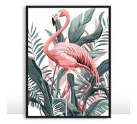 Moonow7 Pink Flamingo Poster, Tropical Bird Wall Art Print, Botanical Leaf Decor for Bedroom, Living Room, Office, Unframed Size 45x60 cm / 18x24″