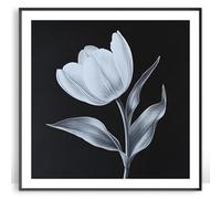 Moonow7 Tulip Flower Wall Art Prints, Black White Art Poster Pictures for Living Room Bedroom or Office Decor, Minimalist Floral Print for Modern Interior, Unframed Size 40x40 cm / 16x16”