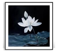 Moonow7 White Lotus Poster Wall Art Prints, Zen Floral Decor for Bedroom, Bathroom, or Meditation Room, Minimalist Spa Artwork for Calm Spaces, Unframed Size 25x25 cm / 10x10”