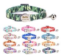 Moonpet Custom Personalized Breakaway Kitten Cat Collar with ID Name Phone Number Tag Plate/Customized Engraved Floral Pattern Boy Girl Cat Kitten Collar with Bell-Green camouflage