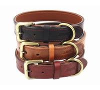 Moonpet™ Real Genuine Leather Padded Handmade Collar With Brass-Heavy Duty For Male or Female Small/Medium/Large Breeds Soft,Strong,Stylish and Comfortable-Black 17-21"