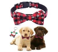 Moonpet Xmas Christmas Dog Collar with Bow Tie - 100% Cotton Nylon Design Adjustable Handmade Dog Collar - Cute Fashion for Small Medium Large Dogs-XS