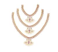 MOONPLUS Long Triple Haram Set For Lord (PINK AND WHITE MANGA DESIGN HARAM) God Godess Ornament Jewellery