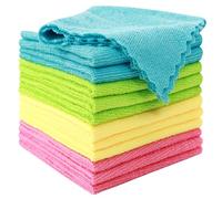 MOONQUEEN 12 Pack Microfiber Cleaning Cloth - Reusable Cleaning Rag, Fast Drying Cleaning Towels,12"X12", Green/Blue/Yellow/Pink