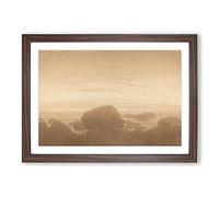 Moonrise On an Empty Shore by Caspar David Friedrich Framed Print | A2 Walnut Framed Wall Art | Ready to Hang | Modern Nature Picture | Living Room Bedroom Lounge Office