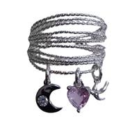 Moons and Heart Designs Layering Alloy Rings for Women Elegant Romantics Jewelry Anniversary or Birthday Adjustable Stackable Alloy Women