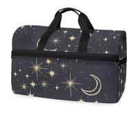 Moons and Stars Black Travel Duffel Bag for Men Women Boys Girls Teens,Oversized Sports Gym Bag with Shoes Compartment Overnight Weekend Yoga Workout Bag Training Handbag