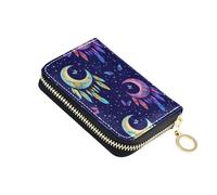 Moons Feathers Butterflies Dark Wallet for Women Leather Cute Card Holder RFID Blocking Zip Around Zipper Wallet with Coin Pocket