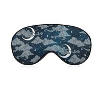 Moons Stars and Clouds Sleep Mask Blindfold Dark Green Adjustable Super-Smooth Soft Eye Mask Cover for Men Women Travel and Nap