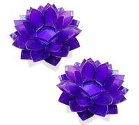 Moonshadow Handmade Capiz Shell Lotus Tea Light Holder, Elegant Blooming Flower Design, Natural Translucent Finish, Ideal for Home Decor, Meditation, Weddings & Serene Centerpieces, Set of 2, Purple