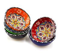 MoonShield Hand Painted 6 Pcs Decorative Serving Turkish Tiny Bowls - Handmade Ceramic Bowl - Set of 6 (3.3''- 8.5cm) 2.5 oz Pinch Sauce Multicolor Dipping Finger Small Serving Bowls - Best Gift Idea