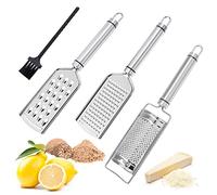 MoonSing Cheese Graters Lemon Zester, 3 Hand Kitchen Grater Set with Brush, Stainless Steel Blade, Easy to Grate Garlic, Chocolate, Nutmeg Or Veg Fruits