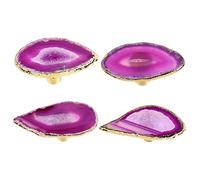 moonsix Set of 4 Agate Slice Cabinet Drawer Knobs with Golden Electroplated Edges, Vintage Drawer Pull Handles Decoration, Fuchsia