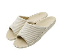 MOONSIYU Men's Summer Straw Weaving Stripe Canvas Open-toe Home Slippers Mens Casual Flax Soft Light EVA Sole Shoes(Beige#1,3XL 8.5/9 UK 44/45)