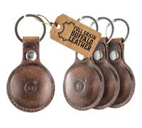moonster Air Tags 4 Pack - 100% Genuine AirTag Holder Leather Key Ring - Full-Grain Buffalo Leather AirTag Case with Reinforced Stitching & Strong Anchored Snap Closure - AirTag Keyring Leather Case