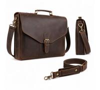 moonster Brown Rustic Leather Messenger Bag for Men Women Handmade Full Grain Distressed Buffalo 16 Inch Laptop Compartment Padded Pockets Adjustable Strap