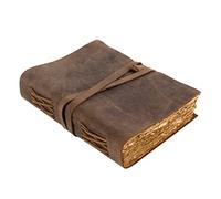 moonster Vintage Leather Journal - Handmade Leather Bound Notebook for Journaling with 240 Pages Tree-Free Cotton Deckle Edge Paper - Blank Antique Travel Book, Sketch Pad, Diary, Sketchbook - 7x5