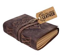 moonster Vintage Leather Journal Notebook Embossed Heart Cover - Refillable Leather Bound Writing Journal for Journaling, Drawing Sketchbook, Diaries, Travel Size Notebook for Men & Women, Lined 8x6