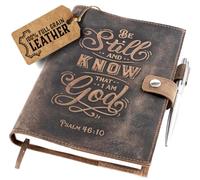 moonster Vintage Leather Journal Notebook for Journaling - “Psalm 46:10” Rustic Handcrafted Buffalo Leather Refillable Writing Travel Journal Diary, A5 Ruled 320 Pages with Luxury Pen