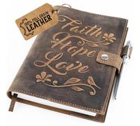 moonster Vintage Leather Journal - Vintage Travel Diary for Journaling with Embossed Bible Cover Faith, Hope, Love, Refillable Leather Bound A5 Notebook for Women, Writing Journal with Pen