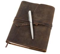 moonster Vitage Leather Journal Notebook for Journaling - Handmade Leather Bound Writing Diary for Women & Men, Refillable Travel Journal with Blank A5 Paper & Pen