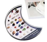 Moonstone Box with Precious Stones - 32 Natural Agate | Moon Shaped Storage Tray, Decorative Piece for Meditation | Pe Showcase