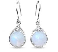 Moonstone Drop Earrings for Women - Silver Tone Dangle Earrings with Teardrop Stone - Elegant Lightweight Earrings Jewellery Gift - Feiner Schmuck für Alltag und besondere Anlässe