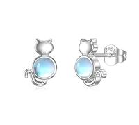 Moonstone Earrings 925 Sterling Silver Cat Earrings/Star and Moon/Penguin/Owl/Hedgehog/Heart Earrings Moonstone Stud Earrings for Women Hypoallergenic Moonstone Jewellery Gift