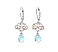 Moonstone Earrings 925 Sterling Silver Heart Earrings Infinity Earrings Hanging Moonstone Leverback Drop Jewellery for Girls Ladies Daughter Wife Mother Jewellery Gift, Sterling Silver