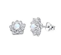 Moonstone Earrings 925 Sterling Silver Lotus Flower Stud Earrings for Women Hypoallergenic Lotus Earrings for Sensitive Ears