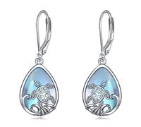 Moonstone Earrings Fox/Elephant/Owl/Turtle Earrings 925 Sterling Silver Earrings For Women Pendant Drop Earrings Jewelry Gifts For Girls Wife Girlfriend (Turtle Earrings)