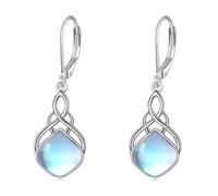 Moonstone Earrings Gifts for Women Girls Sterling Silver Irish Celtic Knot Dangle Earrings Long Teardrop Leverback Earrings Jewellery Gifts