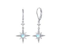 Moonstone Earrings Star Earrings 925 Sterling Silver Moonstone Drop Earrings Eight Pointed Star Hanging Earrings Rainbow Moonstone Jewellery for Women Daughter Lover Ladies