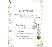 Moonstone Healing Keychain Set for Women - Handmade Crystal Keychain with Braided Leather, 3-Bead Charm Keyring for Sister, Strength & New Beginnings Gift for Workplace, Sister-in-Law, Female Friend