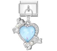 Moonstone I Love You Heart Pearl Bow Mother Daughter Charm Silver Italian 9mm Link Stainless Steel Bracelet Charm Compatible With Nomination 9mm Bracelet