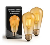 Moonstone Lighting Vintage LED Bulbs, ST64 ES/E27, 5W 2700K Warm White, 510 Lumens, Non-Dimmable - 2 Pack - Glass Edison Style (5W ST64 ES/E27 2700K 2 Pack)