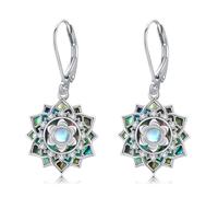 Moonstone Lotus Earrings S925 Sterling Silver Abalone Shell Lotus Flower Dangle Drop Earrings Yoga Jewelry Gifts for Women Mom Wife