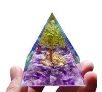 Moonstone Orgonite Pyramid - Chakra Healing Crystal for Positive Energy, Reiki Spiritual Gift Set with Gemstones for Women & Friends (B-Purple)