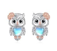 Moonstone Owl Earrings Sterling Silver Cute Owls Stud Earrings Jewellery Gifts for Women Girls