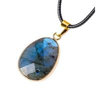 Moonstone Pendant Necklace - Natural Labradorite Stone Jewelry, Crystal Necklace | Polished Gemstone Pendant for Balance and Energy, Choker for Men and Women, Spiritual Healing Jewelry, Meditation