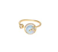 Moonstone Planet Mermaid Fish Tail Adjustable Stacking Ring for Women CZ Crystal Celetial Saturn Open Statement Wrap Finger Rings Band Cute Dainty Wedding Engagement Birthday Jewelry for Daughter Her