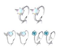 Moonstone Rings,Liwein 6PCS Adjustable Ring for Girls Mermaid Ring Unicorn Ring Fishtail Bend Size Blue Bubble for Lady Girls for Birthday Christmas gifts Fashion Jewelry for Teen Girl
